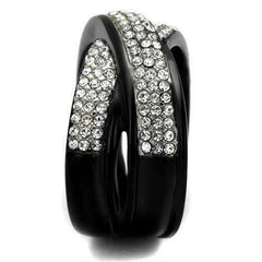 Jewellery Kingdom Ladies Crossover Band 12mm Stainless Steel Cubic Zirconia Ring (Black) - Jewelry Rings - British D'sire