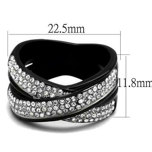 Jewellery Kingdom Ladies Crossover Band 12mm Stainless Steel Cubic Zirconia Ring (Black) - Jewelry Rings - British D'sire