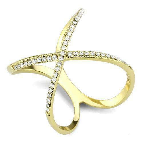 Jewellery Kingdom Ladies Crossover Cubic Zirconia Ring (Gold) - Rings - British D'sire