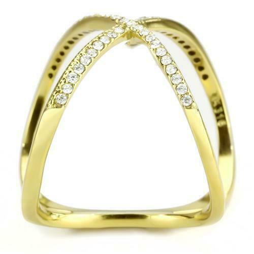 Jewellery Kingdom Ladies Crossover Cubic Zirconia Ring (Gold) - Rings - British D'sire