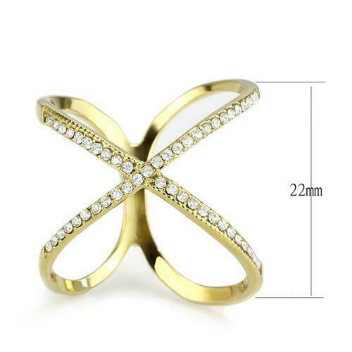 Jewellery Kingdom Ladies Crossover Cubic Zirconia Ring (Gold) - Rings - British D'sire