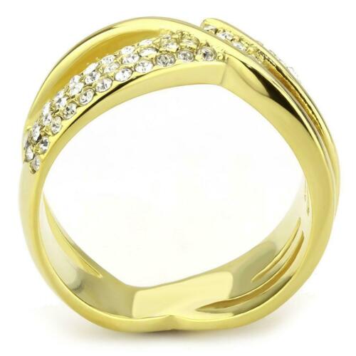 Jewellery Kingdom Ladies Crossover Cz Steel Band Pave Comfort Flat Ring (Gold) - Jewelry Rings - British D'sire