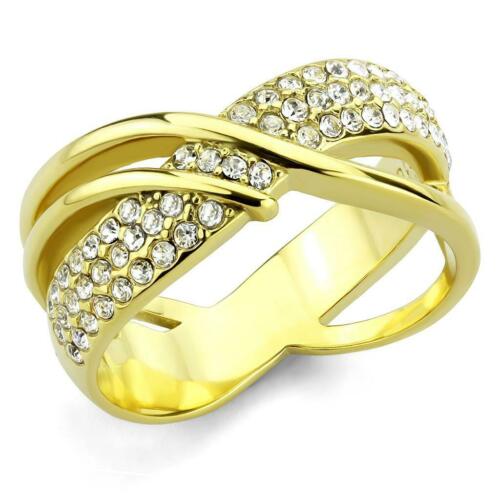 Jewellery Kingdom Ladies Crossover Cz Steel Band Pave Comfort Flat Ring (Gold) - Jewelry Rings - British D'sire