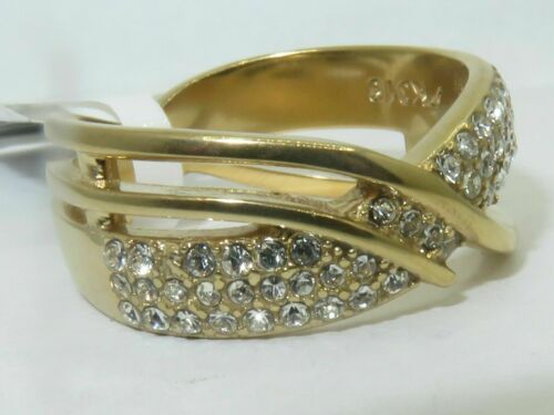 Jewellery Kingdom Ladies Crossover Cz Steel Band Pave Comfort Flat Ring (Gold) - Jewelry Rings - British D'sire