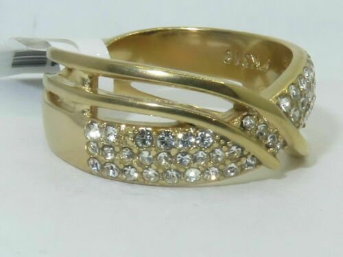 Jewellery Kingdom Ladies Crossover Cz Steel Band Pave Comfort Flat Ring (Gold) - Jewelry Rings - British D'sire