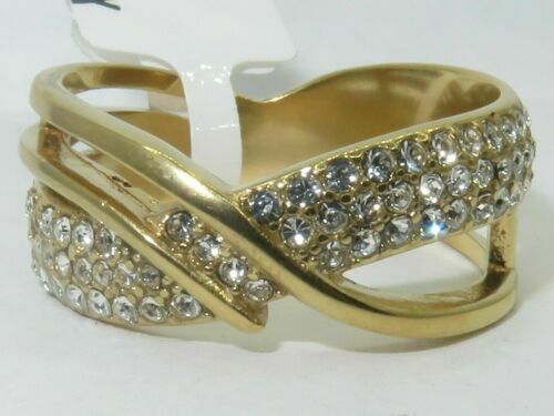 Jewellery Kingdom Ladies Crossover Cz Steel Band Pave Comfort Flat Ring (Gold) - Jewelry Rings - British D'sire