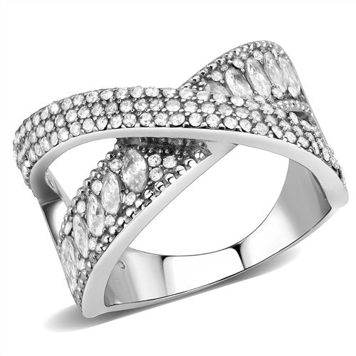 Jewellery Kingdom Ladies Crossover Marquise Band Studded Cz Stainless Steel Ring (Silver) - Jewelry Rings - British D'sire