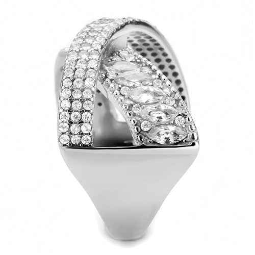 Jewellery Kingdom Ladies Crossover Marquise Band Studded Cz Stainless Steel Ring (Silver) - Jewelry Rings - British D'sire