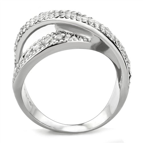 Jewellery Kingdom Ladies Crossover Marquise Band Studded Cz Stainless Steel Ring (Silver) - Jewelry Rings - British D'sire