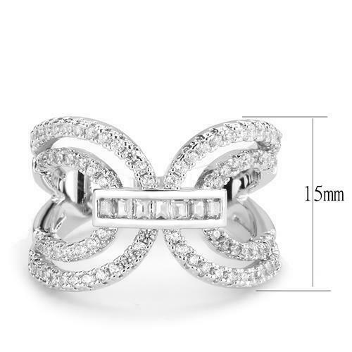 Jewellery Kingdom Ladies Crossover Princess Pave Band Rhodium Cubic Zirconia Ring (Silver) - Jewelry Rings - British D'sire