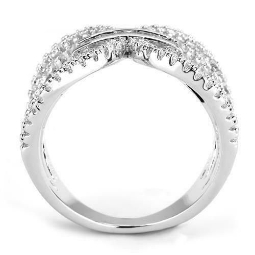 Jewellery Kingdom Ladies Crossover Princess Pave Band Rhodium Cubic Zirconia Ring (Silver) - Jewelry Rings - British D'sire