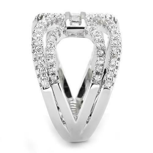 Jewellery Kingdom Ladies Crossover Princess Pave Band Rhodium Cubic Zirconia Ring (Silver) - Jewelry Rings - British D'sire