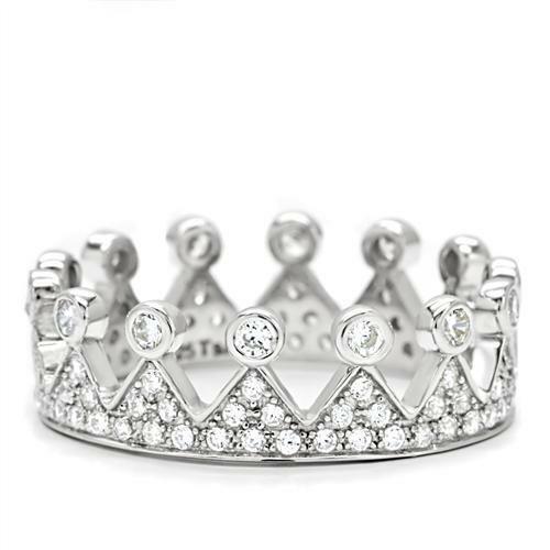 Jewellery Kingdom Ladies Crown Band Cubic Zirconia Sterling Tiara Stamped Elegant Clear Ring (Silver) - Jewelry Rings - British D'sire