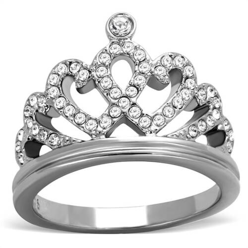 Jewellery Kingdom Ladies Crown Cz Stainless Steel Pave Tiara Silver Cocktail Ring - Jewelry Rings - British D'sire