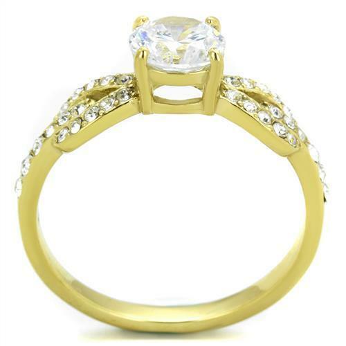 Jewellery Kingdom Ladies Cubic Zirconia 1 Carat 18kt Steel Pretty Pave Elegant Sparkling Ring (Gold) - Jewelry Rings - British D'sire