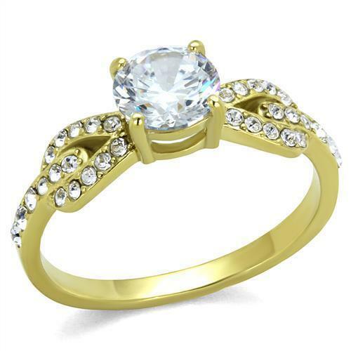 Jewellery Kingdom Ladies Cubic Zirconia 1 Carat 18kt Steel Pretty Pave Elegant Sparkling Ring (Gold) - Jewelry Rings - British D'sire