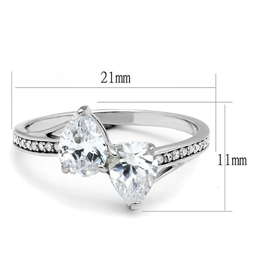 Jewellery Kingdom Ladies Cubic Zirconia 4.40CT Sterling Silver Double Solitaire Pear Cut Handmade Ring - Jewelry Rings - British D'sire