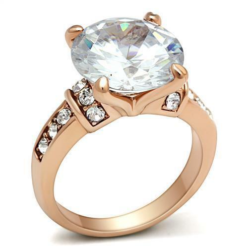 Jewellery Kingdom Ladies Cubic Zirconia 8CT Solitaire Accents Sparkling Realistic Ring (Clear & Rose Gold) - Jewelry Rings - British D'sire