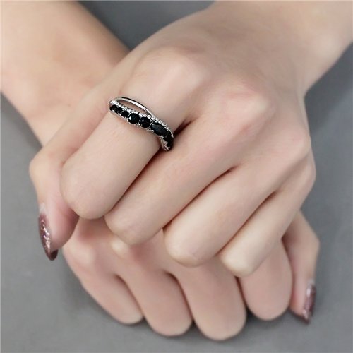 Jewellery Kingdom Ladies Cubic Zirconia Band Black Jet Stainless Steel Anniversary Ring Silver - Jewelry Rings - British D'sire