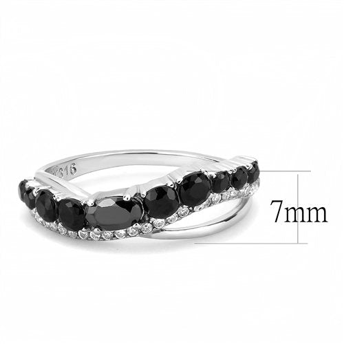 Jewellery Kingdom Ladies Cubic Zirconia Band Black Jet Stainless Steel Anniversary Ring Silver - Jewelry Rings - British D'sire