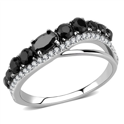 Jewellery Kingdom Ladies Cubic Zirconia Band Black Jet Stainless Steel Anniversary Ring Silver - Jewelry Rings - British D'sire