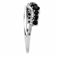 Jewellery Kingdom Ladies Cubic Zirconia Band Black Jet Stainless Steel Anniversary Ring Silver - Jewelry Rings - British D'sire