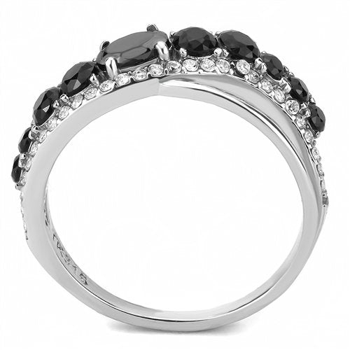 Jewellery Kingdom Ladies Cubic Zirconia Band Black Jet Stainless Steel Anniversary Ring Silver - Jewelry Rings - British D'sire