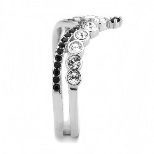 Jewellery Kingdom Ladies Cubic Zirconia Bezel Stainless Steel Silver Wishbone Black Ring - Jewelry Rings - British D'sire