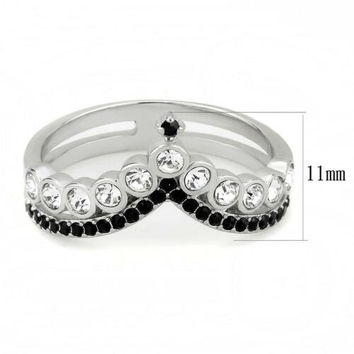 Jewellery Kingdom Ladies Cubic Zirconia Bezel Stainless Steel Silver Wishbone Black Ring - Jewelry Rings - British D'sire