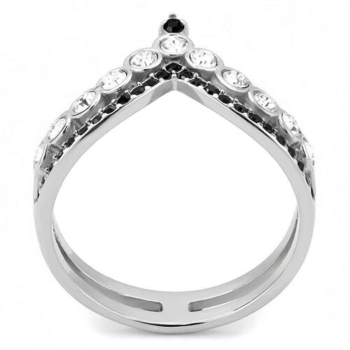 Jewellery Kingdom Ladies Cubic Zirconia Bezel Stainless Steel Silver Wishbone Black Ring - Jewelry Rings - British D'sire