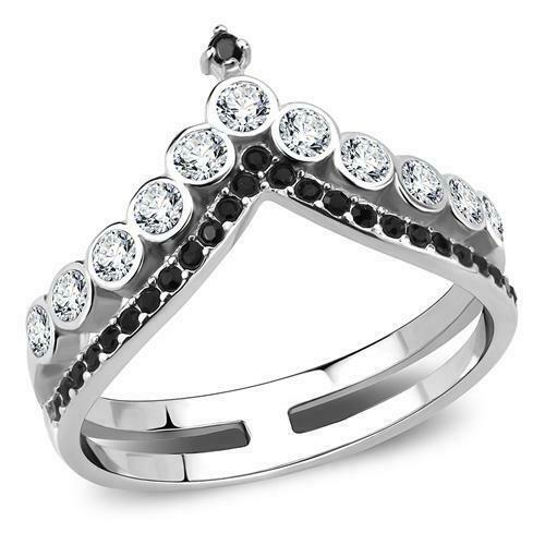 Jewellery Kingdom Ladies Cubic Zirconia Bezel Stainless Steel Silver Wishbone Black Ring - Jewelry Rings - British D'sire