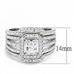 Jewellery Kingdom Ladies Cubic Zirconia Emerald Cut Engagement Wedding Band 3pcs Rhodium Ring Set (Silver) - Jewelry Rings - British D'sire