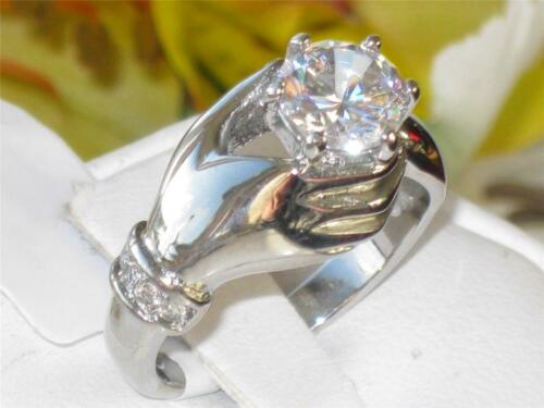 Jewellery Kingdom Ladies Cubic Zirconia Hand Stainless Steel Unique Silver Solitaire Ring - Jewelry Rings - British D'sire