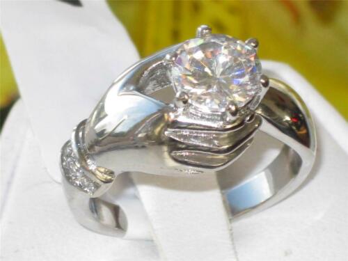 Jewellery Kingdom Ladies Cubic Zirconia Hand Stainless Steel Unique Silver Solitaire Ring - Jewelry Rings - British D'sire