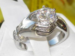 Jewellery Kingdom Ladies Cubic Zirconia Hand Stainless Steel Unique Silver Solitaire Ring - Jewelry Rings - British D'sire