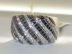 Jewellery Kingdom Ladies Cubic Zirconia Pave Set Sparkling Rhodium Cocktail Chunky Ring (Black & Silver) - Jewelry Rings - British D'sire