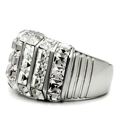 Jewellery Kingdom Ladies Cubic Zirconia Princess Square Cut Stainless Steel Sparkling Ring (Silver) - Jewelry Rings - British D'sire