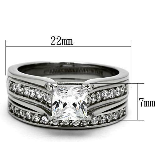 Jewellery Kingdom Ladies Cubic Zirconia Stainless Steel 150CT Wedding Band Engagement Ring Set (Silver) - Jewelry Rings - British D'sire