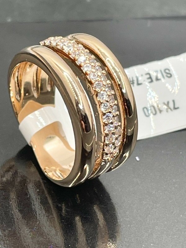 Jewellery Kingdom Ladies Cubic Zirconia Steel Chunky Rose Gold Ring Band - Jewelry Rings - British D'sire