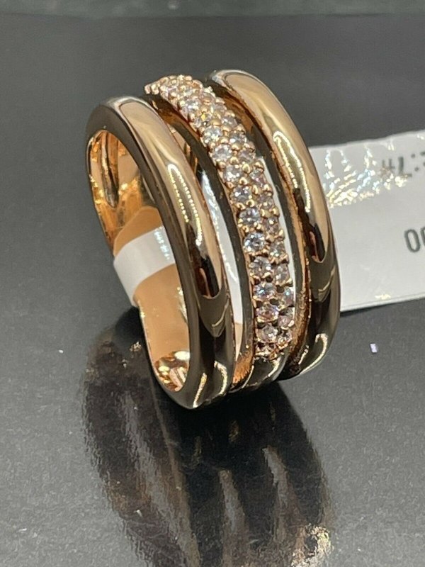 Jewellery Kingdom Ladies Cubic Zirconia Steel Chunky Rose Gold Ring Band - Jewelry Rings - British D'sire