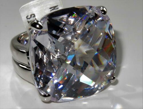 Jewellery Kingdom Ladies Cushion Cut Big Clear Super Sparkling Rhodium 30K Ring (Silver) - Jewelry Rings - British D'sire