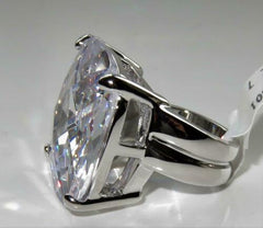 Jewellery Kingdom Ladies Cushion Cut Big Clear Super Sparkling Rhodium 30K Ring (Silver) - Jewelry Rings - British D'sire