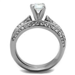 Jewellery Kingdom Ladies Cz 2 Carat Stainless Steel Wedding Bridal Ring Set (Silver) - Jewelry Rings - British D'sire