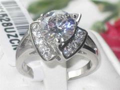 Jewellery Kingdom Ladies Cz 3 Carat Solitaire Accents Stainless Steel Silver Swirl Ring - Jewelry Rings - British D'sire