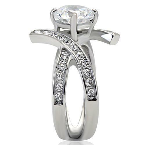 Jewellery Kingdom Ladies Cz 3 Carat Solitaire Cross Over Stainless Steel Ring (Silver) - Jewelry Rings - British D'sire