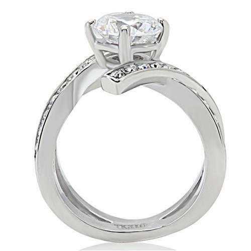 Jewellery Kingdom Ladies Cz 3 Carat Solitaire Cross Over Stainless Steel Ring (Silver) - Jewelry Rings - British D'sire