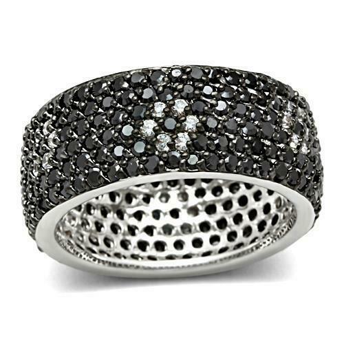 Jewellery Kingdom Ladies Cz 9mm Band Full Eternity Chunky Black Ring - Jewelry Rings - British D'sire