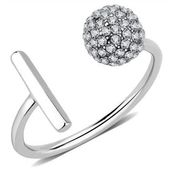 Jewellery Kingdom Ladies Cz Ball Open Contemporary Stainless Steel Pretty Sparkle Ring (Silver) - Jewelry Rings - British D'sire