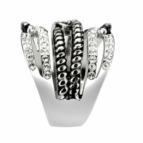 Jewellery Kingdom Ladies Cz Band Long Finger Silver Cubic Zirconia Stainless Steel Rope Ring - Jewelry Rings - British D'sire