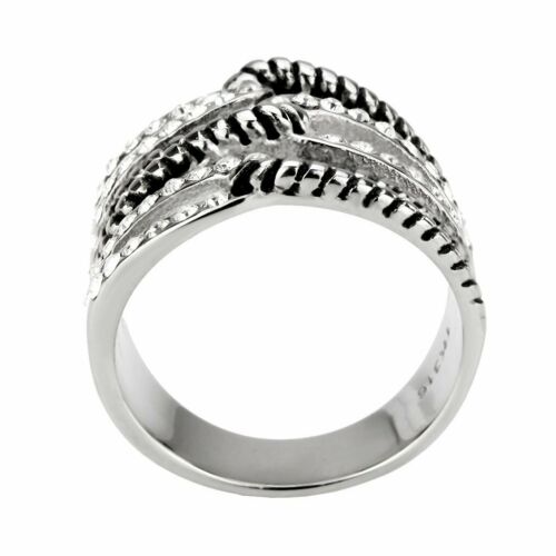 Jewellery Kingdom Ladies Cz Band Long Finger Silver Cubic Zirconia Stainless Steel Rope Ring - Jewelry Rings - British D'sire